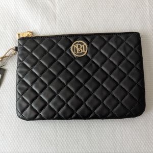 BADGLEY MISCHKA STUDIO~Quilted~Logo Faux Leather Wristlet Black.